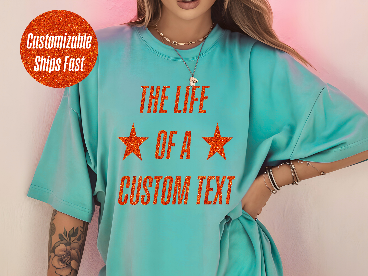 Custom The Life of A Glitter Shirt| Personalized Glitter Text Star Tee | Perfect Gift for Mom, Teacher, Nurse