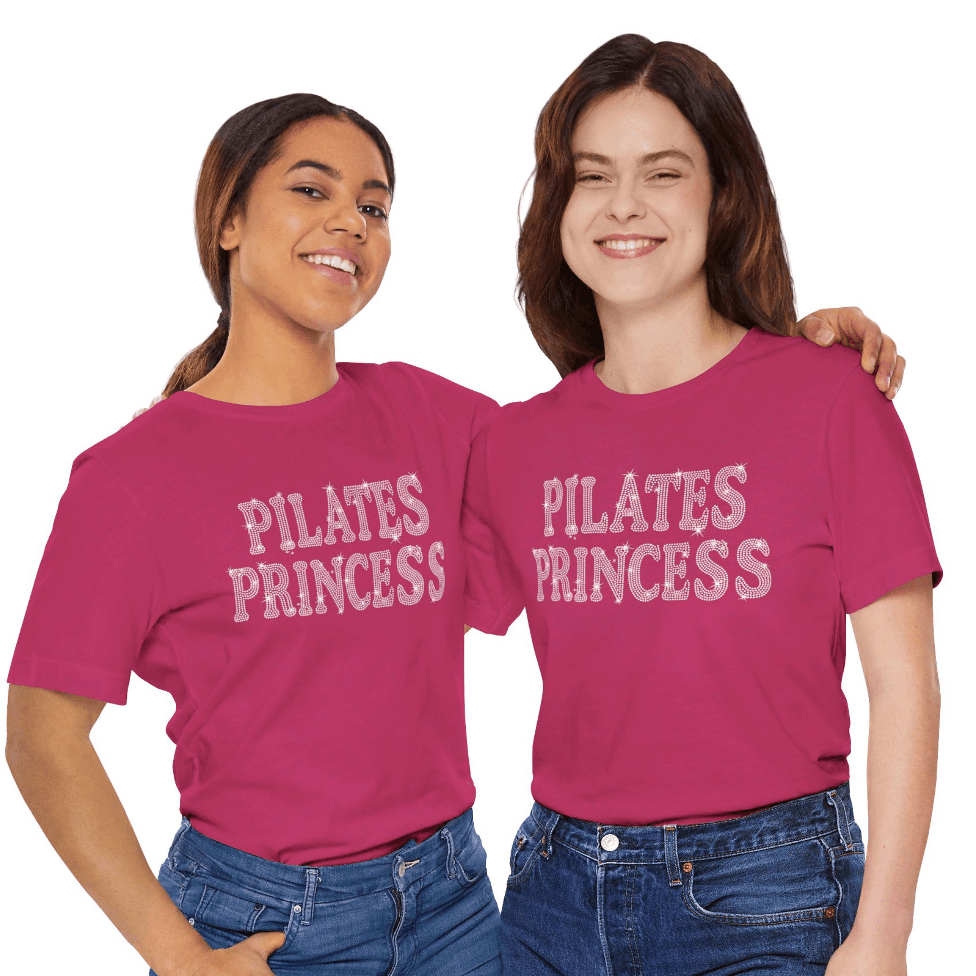 Pilates Princess Rhinestone Bling T-shirt | Women Gym T-shirt - Off Bubble